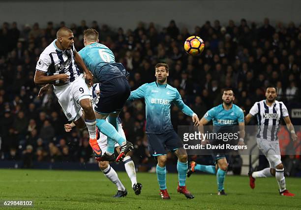 Jose Salomon Rondon of West Bromwich Albion scores his sides first goal with a header during the Premier League match between West Bromwich Albion...