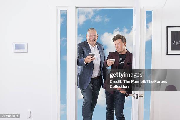 President of Vivint Inc., Alex Dunn and the founder of Vivint, Inc., Todd Pedersen are photographed for Forbes Magazine in May 2016 in Los Angeles,...