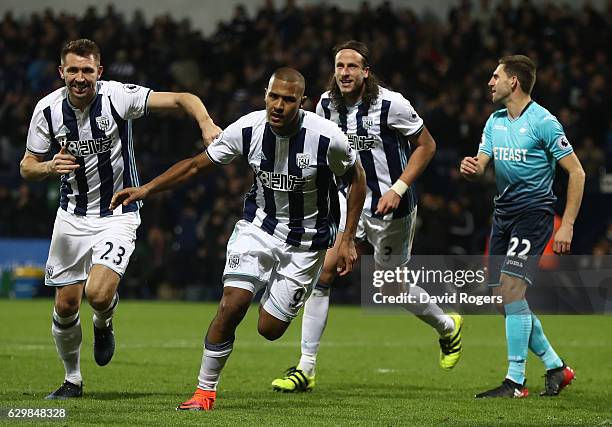 Jose Salomon Rondon of West Bromwich Albion celebrates scoring his sides first goal during the Premier League match between West Bromwich Albion and...