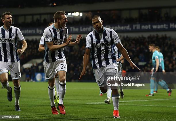 Jose Salomon Rondon of West Bromwich Albion celebrates scoring his sides first goal during the Premier League match between West Bromwich Albion and...