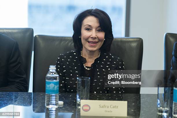 Safra Catz, co-chief executive officer of Oracle Corp., speaks during a meeting with U.S. President-elect Donald Trump and technology leaders at...