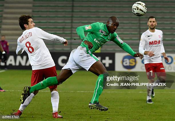 Nancy's French midfielder Vincent Marchetti vies Saint-Etienne's French midfielder Bryan Dabo during the French League Cup football match between...