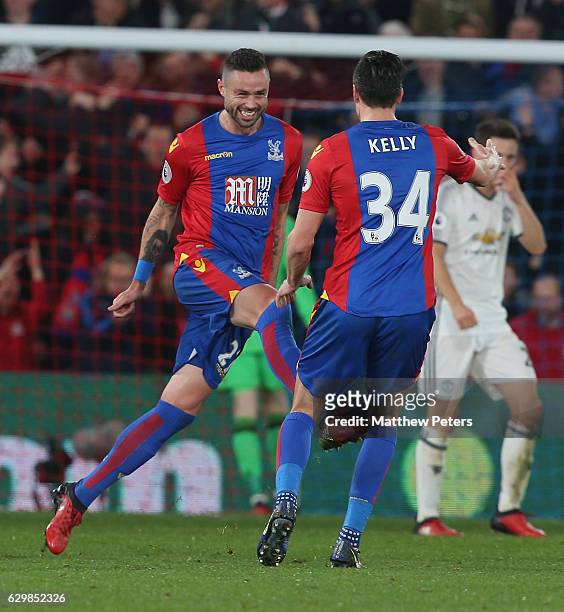 James McArthur of Crystal Palace celebrates scoring their first goal during the Premier League match between Crystal Palace and Manchester United at...