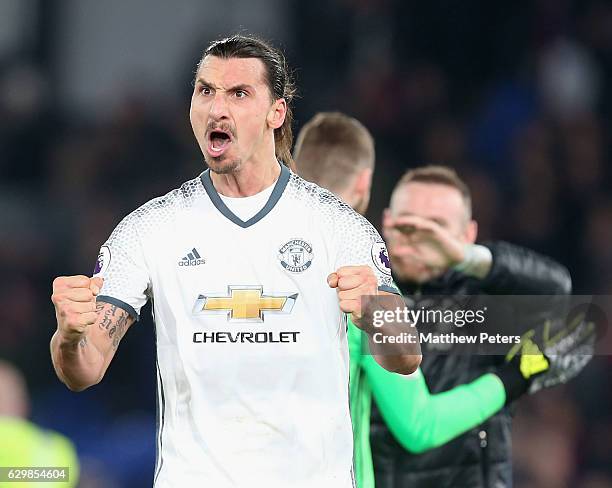 Zlatan Ibrahimovic of Manchester United celebrates after the Premier League match between Crystal Palace and Manchester United at Selhurst Park on...