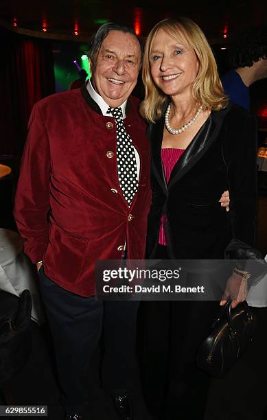 Barry Humphries and Lizzie Spender attend a reception in honour of "La La Land" with Damien Chazelle, Emma Stone and Justin Hurwitz at The Arts Club...