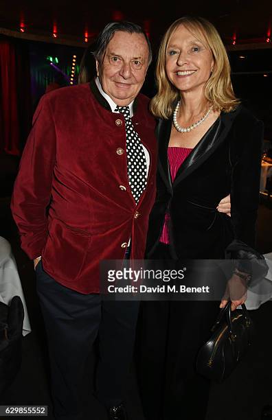 Barry Humphries and Lizzie Spender attend a reception in honour of "La La Land" with Damien Chazelle, Emma Stone and Justin Hurwitz at The Arts Club...