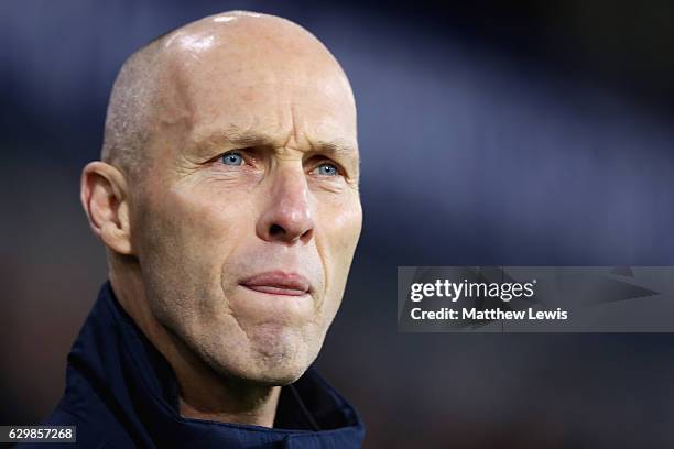 Bob Bradley, manager of Swansea City looks on during the Premier League match between West Bromwich Albion and Swansea City at The Hawthorns on...