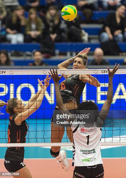 Thaisa Daher Pallesi of Eczacibasi VitrA in action during the Volleyball European Champions League, Group D match between Dresdner SC and Eczacibasi...