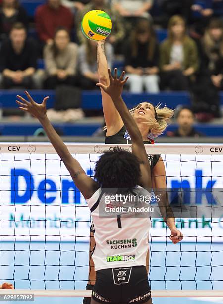 Maja Ognjenovic of Eczacibasi VitrA in action against Brittnee Cooper of Dresden during the Volleyball European Champions League, Group D match...