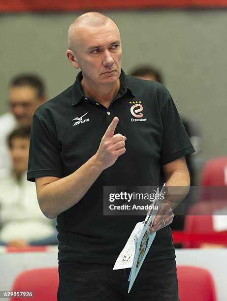 Head coach Massimo Barbolini of Eczacibasi VitrA looks on during the Volleyball European Champions League, Group D match between Dresdner SC and...