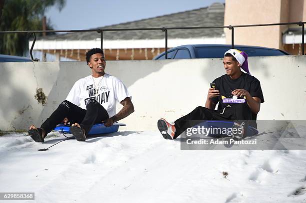 Los Angeles Lakers guards Nick Young and Jordan Clarkson, along with other players, coaches, and the Laker Girls host a holiday party for 100 kids...