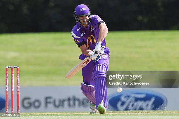 Peter Fulton of the Kings bats during the McDonalds Super Smash T20 match between the Canterbury Kings and Wellington Firebirds at Hagley Oval on...