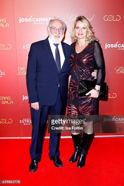German comedian and actor Dieter Hallervorden and his girlfriend Christiane Zander attend the 22th Annual Jose Carreras Gala on December 14, 2016 in...