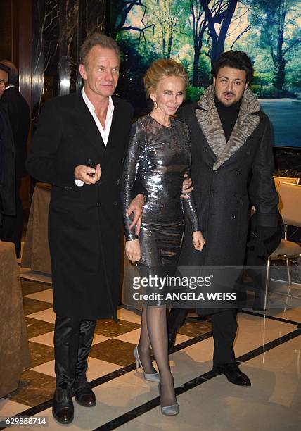 Music artist Sting, actress Trudie Styler and Vittorio Grigolo attend the 2016 Revlon Holiday Concert for The Rainforest Fund Gala at JW Marriott...
