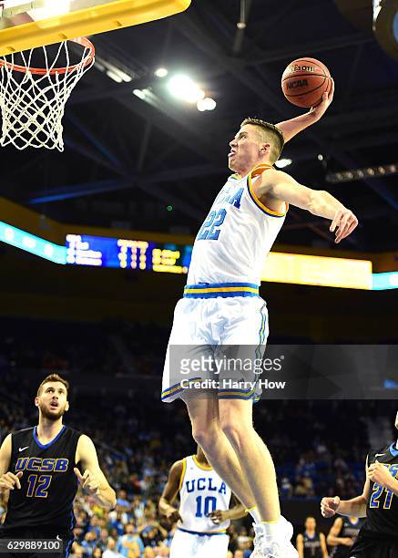 Leaf of the UCLA Bruins dunks during a 102-62 win over the UC Santa Barbara Gauchos at Pauley Pavilion on December 14, 2016 in Los Angeles,...