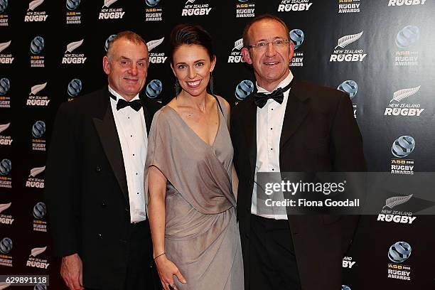Labour leader Andrew Little, with Jacinda Ardern and Trevor Mallard attend the ASB Rugby Awards at SkyCity Convention Centre on December 15, 2016 in...
