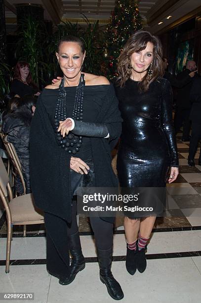 Fashion Designer Donna Karan and Actress Gina Gershon attend the "Baby It's Cold Outside" 2016 Revlon Holiday Concert For The Rainforest Fund Gala at...