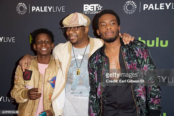 Tyler Williams, Bobby Brown and Woody McClain attend "The New Edition Story" at The Paley Center for Media on December 14, 2016 in Beverly Hills,...
