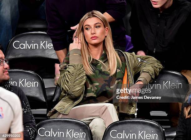 Hailey Baldwin attends Brooklyn Nets vs Los Angeles Lakers game at Barclays Center on December 14, 2016 in New York City.