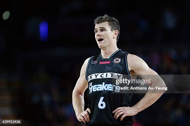 Kirk Penney of the Breakers reacts during the round 11 NBL match between New Zealand Breakers and Perth Wildcats at Vector Arena on December 15, 2016...