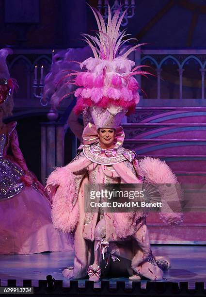 Julian Clary bows at the curtain call during the Opening Night performance of "Cinderella" at London Palladium on December 14, 2016 in London,...