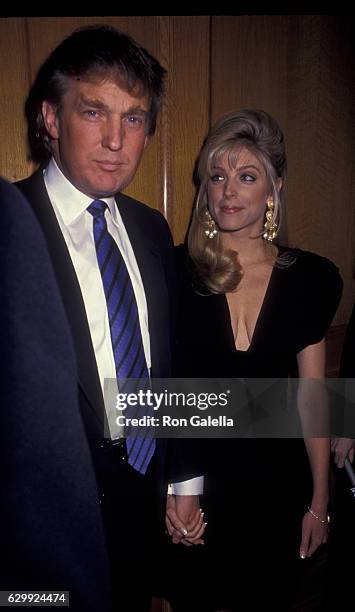 Donald Trump and Marla Maples attend 80th Birthday Party for Joey Adams on January 7, 1991 at the Helmsley Hotel in New York City.