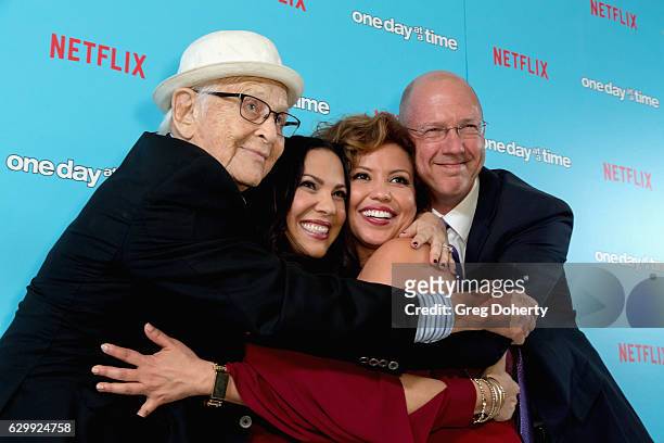Executive producers Norman Lear and Gloria Calderon Kellett, actress Justina Machado and executive producer Mike Royce arrive for the Premiere Of...
