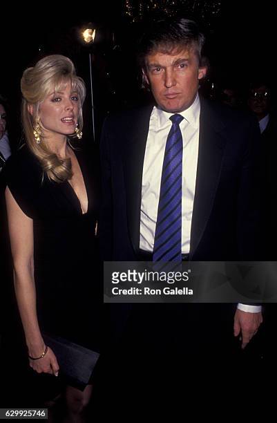 Donald Trump and Marla Maples attend 80th Birthday Party for Joey Adams on January 7, 1991 at the Helmsley Hotel in New York City.
