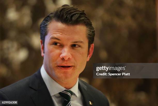 Fox News contributor Pete Hegseth arrives at Trump Tower on December 15, 2016 in New York City. President-Elect Donald Trump continues to hold...
