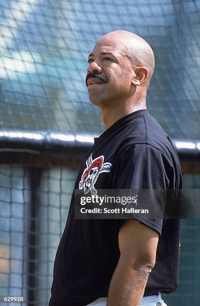 Derek Bell of the Pittsburgh Pirates looks on during Spring Training at McKechnie Field in Brandenton, Florida.Mandatory Credit: Scott Halleran...