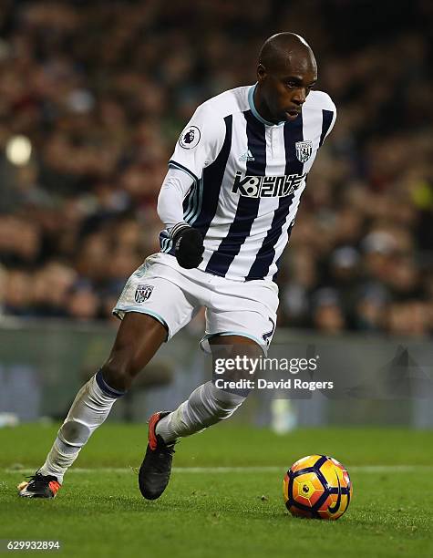 Allan Nyom of West Bromwich Albion runs with the ball during the Premier League match between West Bromwich Albion and Swansea City at The Hawthorns...