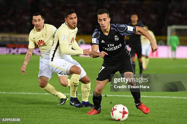 Lucas Vazquez of Real Madrid in action during the FIFA Club World Cup Semi Final match between Club America and Real Madrid at International Stadium...