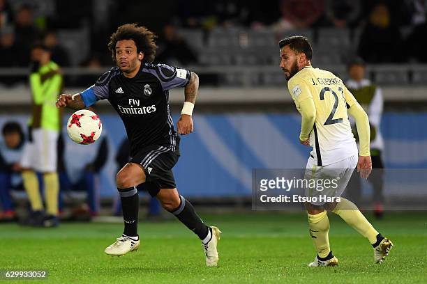 Marcelo of Real Madrid in action during the FIFA Club World Cup Semi Final match between Club America and Real Madrid at International Stadium...