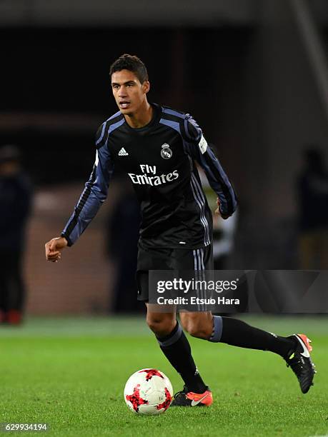 Raphael Barane of Real Madrid in action during the FIFA Club World Cup Semi Final match between Club America and Real Madrid at International Stadium...