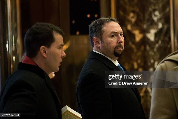 Jason Miller, communications director for the Trump transition team, walks through the lobby at Trump Tower, December 15, 2016 in New York City....