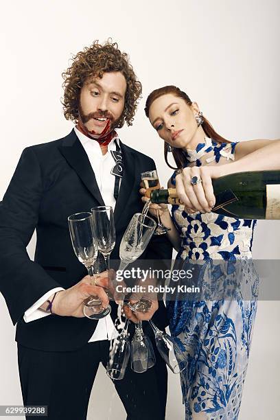 Actor T.J. Miller and girlfriend Kate Gorney are photographed at the 22nd Critics Choice for Portrait Session on December 11, 2016 in Santa Monica,...