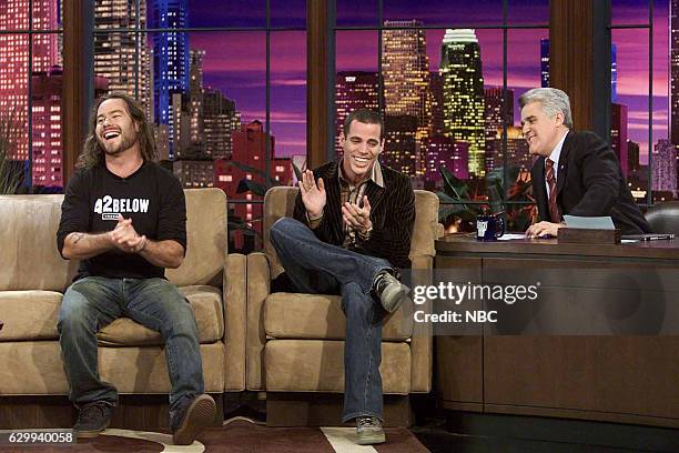 Episode 2809 -- Pictured: Comedians Chris Pontius and Steve-Oduring an interview with host Jay Leno on November 5, 2004 --