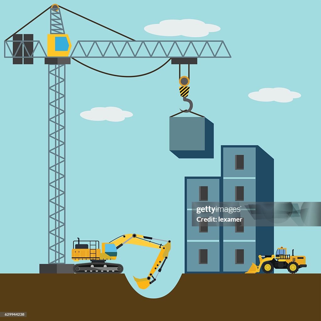 Machine Create Bullding Construction Site Machines Building A Building High-Res Vector Graphic ...