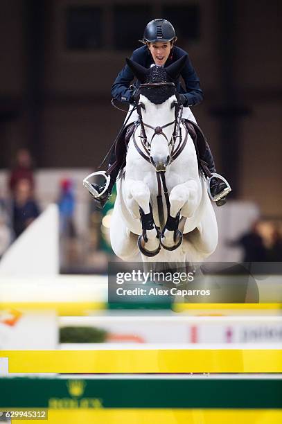 Meredith Michaels-Beerbaum of Germany rides Fibonacci 17 during the Rolex Grand Slam of Show Jumping at Palexpo on December 11, 2016 in Geneva,...