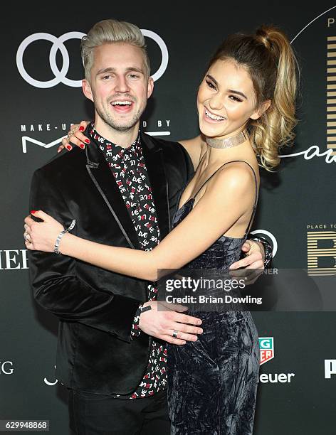 Stefanie Giesinger and Marcus Butler arrive at The Place To B Influencer Award at Axel Springer Haus on December 15, 2016 in Berlin, Germany.