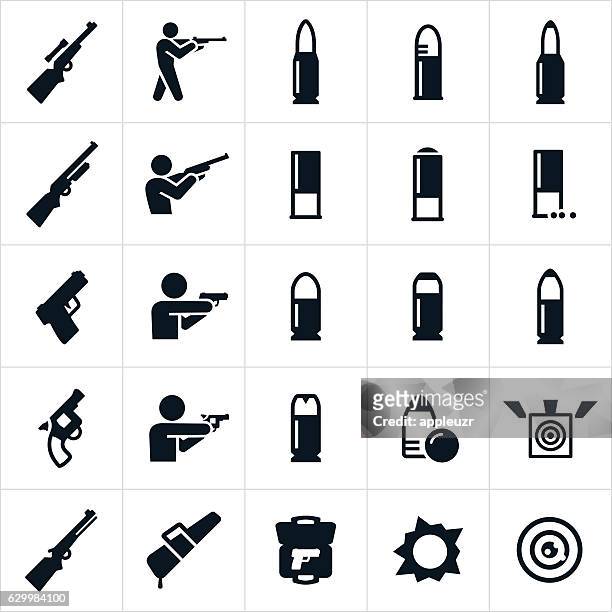 firearms and ammunition icons - target shooting stock illustrations