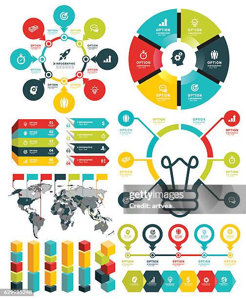 infographic elements and timeline set - vertical timeline stock illustrations