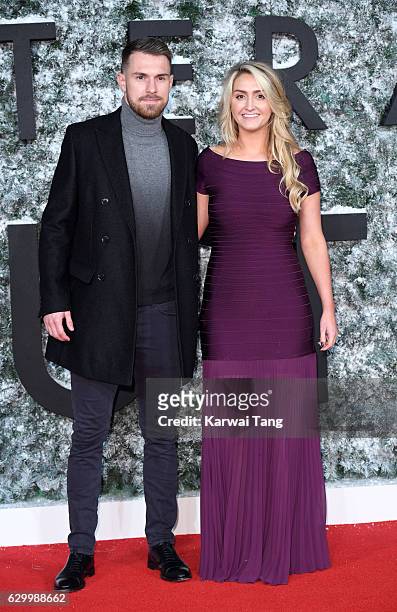 Aaron Ramsey and wife Colleen attend the European Premiere of "Collateral Beauty" at Vue Leicester Square on December 15, 2016 in London, England.