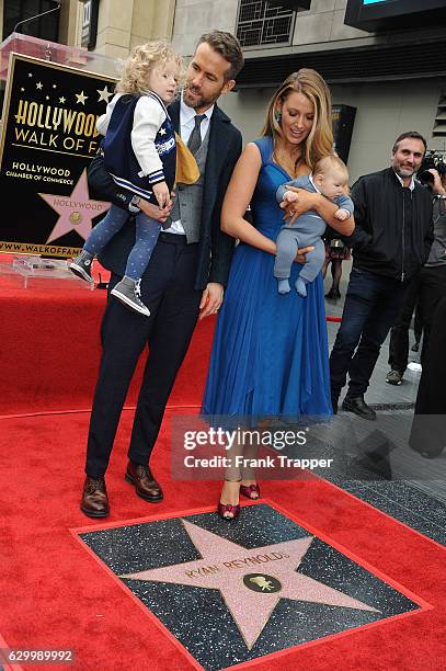 Actors Ryan Reynolds, Blake Lively and daughters attend the ceremony that honored Ryan Reynolds with star on the Hollywood Walk of Fame on December...