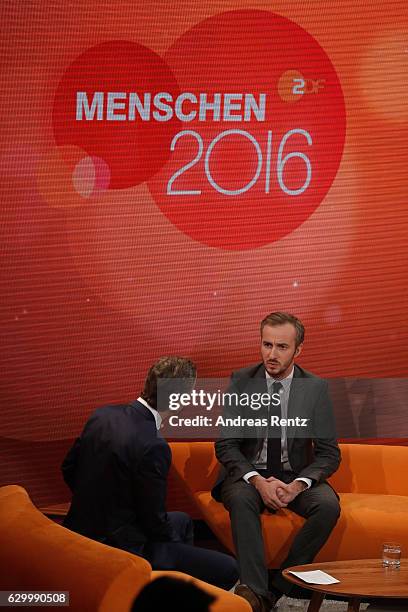 Host Markus Lanz speaks with Jan Boehmermann during 'Menschen 2016' - ZDF Jahresrueckblick on December 15, 2016 in Hamburg, Germany.