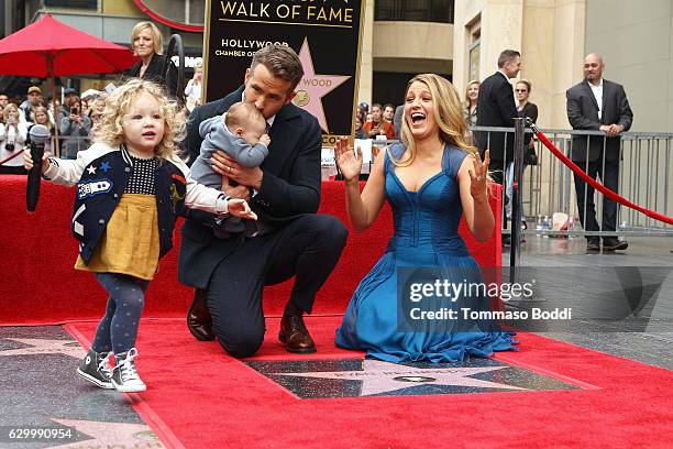 Blake Lively and Ryan Reynolds with their children attend a ceremony honoring actor Ryan Reynolds with Star on the Hollywood Walk Of Fame on December...