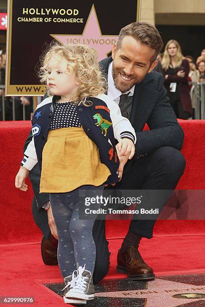 Actor Ryan Reynolds and daughter, James Reynolds attend a ceremony honoring actor Ryan Reynolds with Star on the Hollywood Walk Of Fame on December...