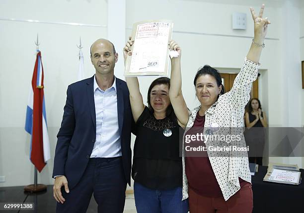 Minister of Transport of Argentina Guillermo Dietrich participates in the delivery of repaired files to the descendants of 20 disappeared railway...