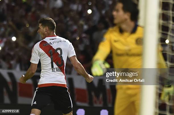 Lucas Alario of River Plate celebrates after scoring the first goal of his team during a final match between River Plate and Rosario Central as part...