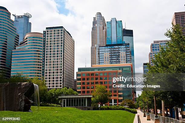 Minnesota, Minneapolis, Downtown Skyline from Cancer Survivor's Park.